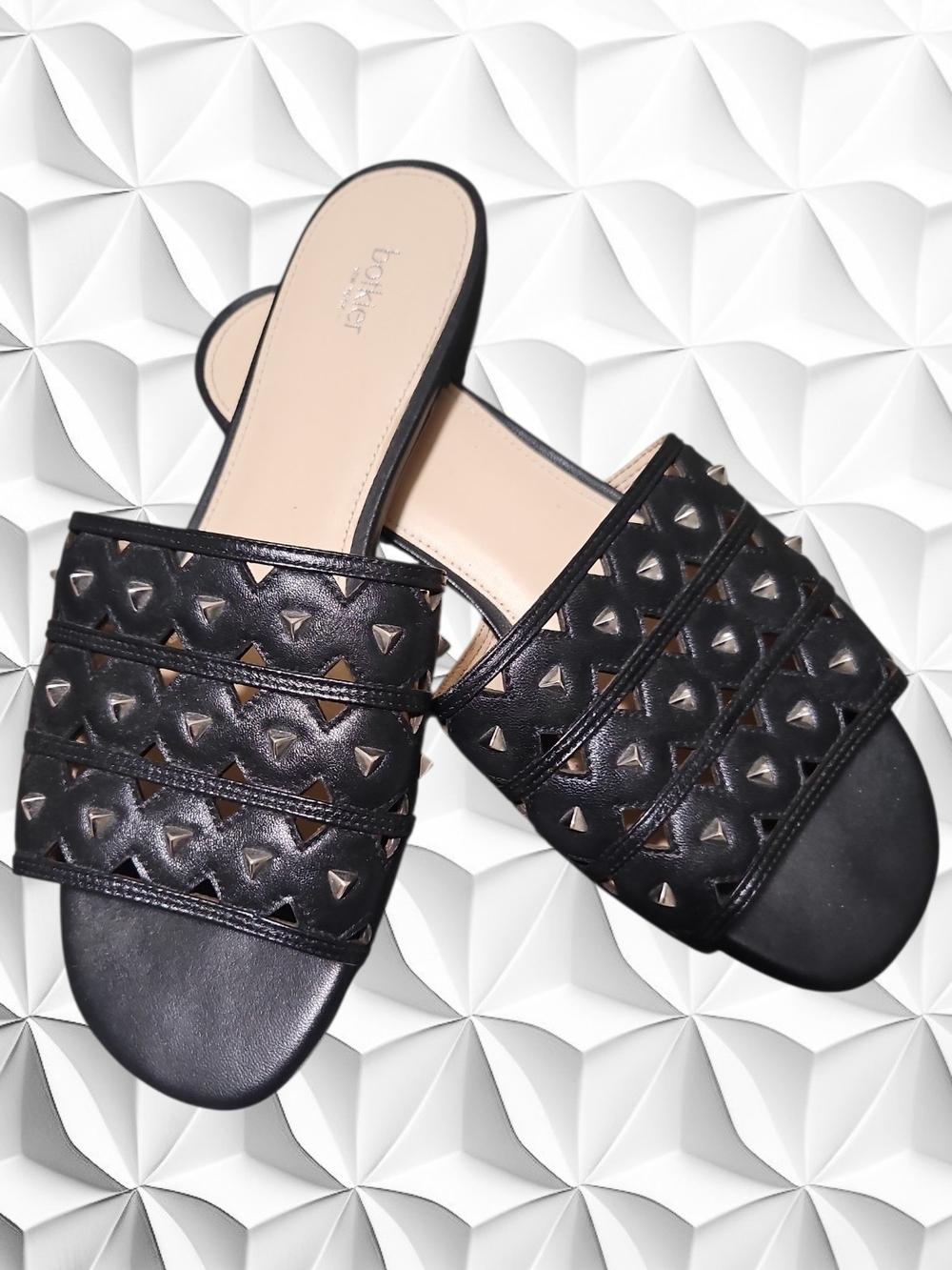 Botkier New York Zeyda Black Leather Studded Slide Sandals Size 10